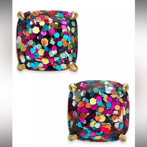 kate spade Jewelry - EUC Kate Spade Glitter Crystal Square Stud Earrings Multi